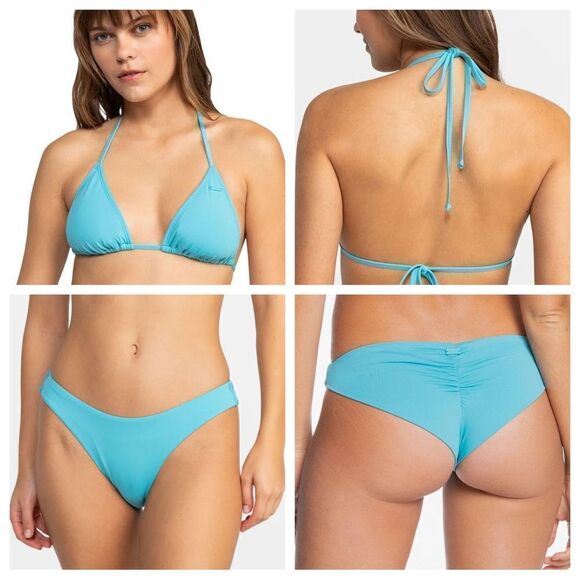 2 Piece Electric Blue Roxy Complete Triangle Bikini Set Swim Suit Set - Picture 1 of 9